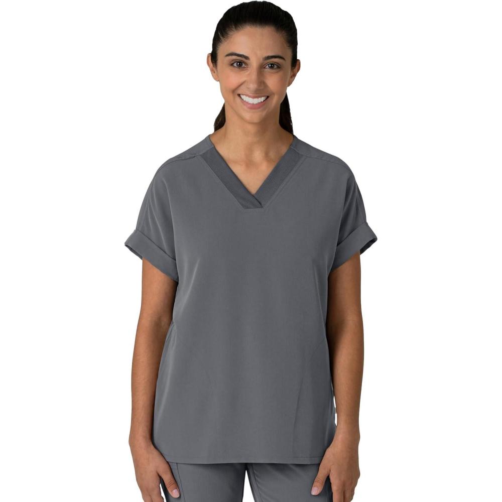 imageWink Womens Womens Drop Shoulder Boxy Scrub TopPewter