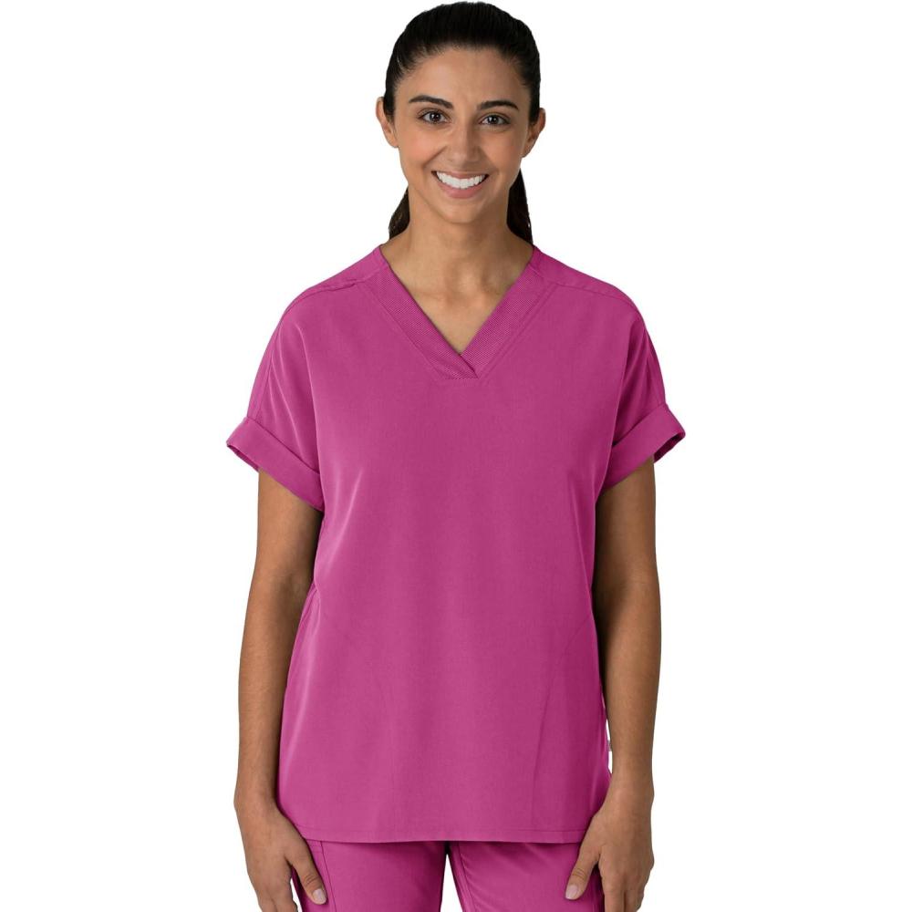 imageWink Womens Womens Drop Shoulder Boxy Scrub TopRaspberry