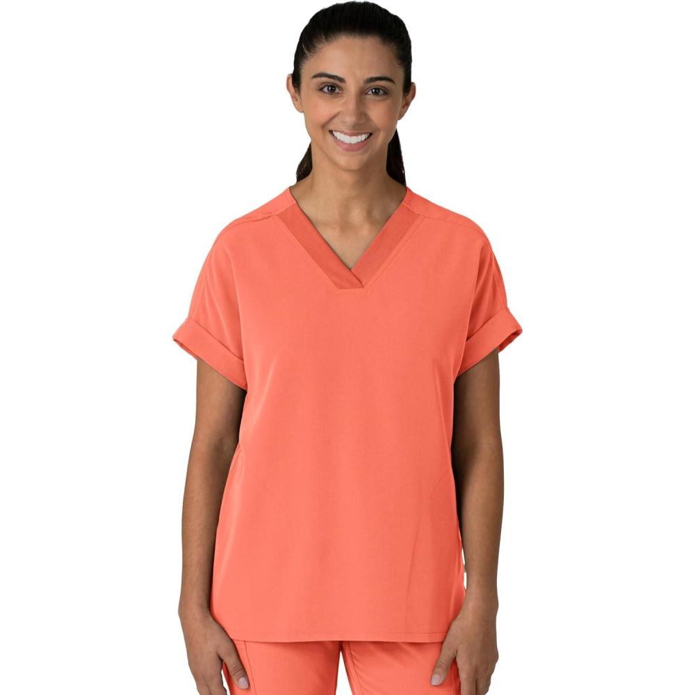imageWink Womens Womens Drop Shoulder Boxy Scrub TopSugar Coral