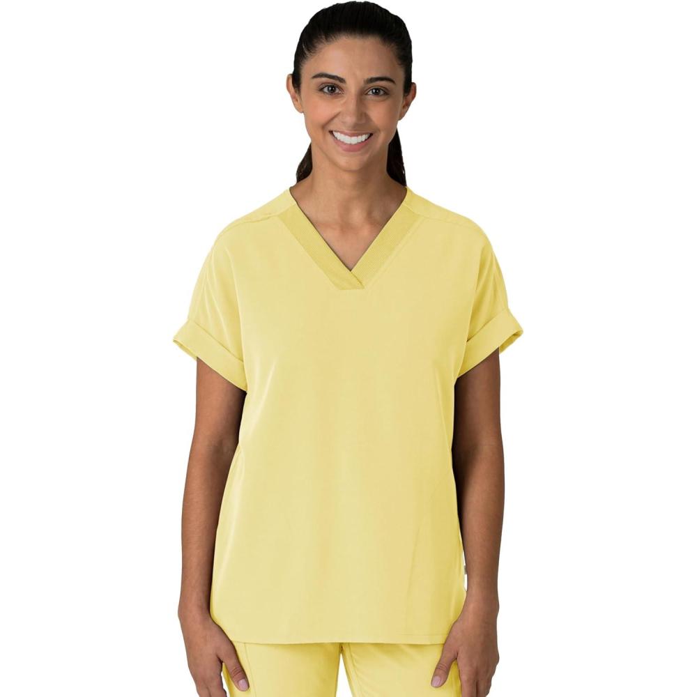 imageWink Womens Womens Drop Shoulder Boxy Scrub TopSunshine Yellow