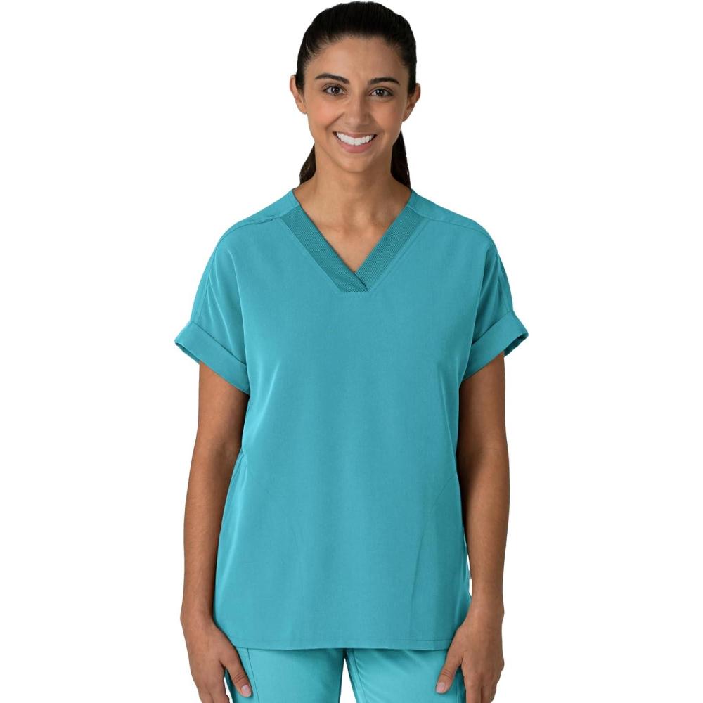 imageWink Womens Womens Drop Shoulder Boxy Scrub TopTeal Blue