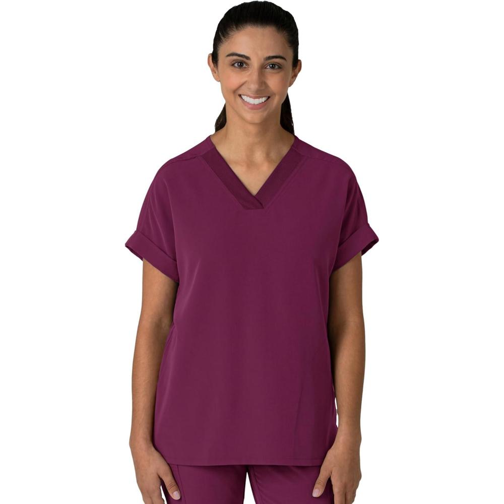 imageWink Womens Womens Drop Shoulder Boxy Scrub TopWine