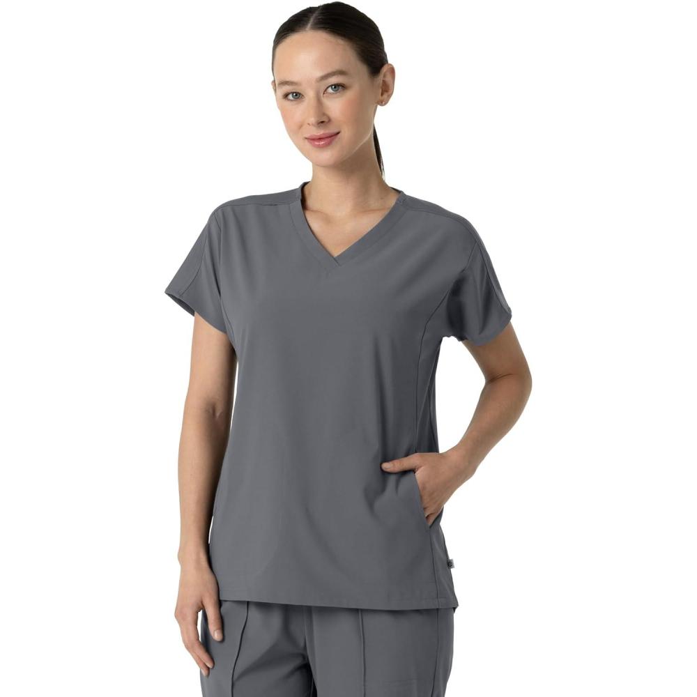imageWink Womens Womens VNeck Tunic Scrub TopPewter