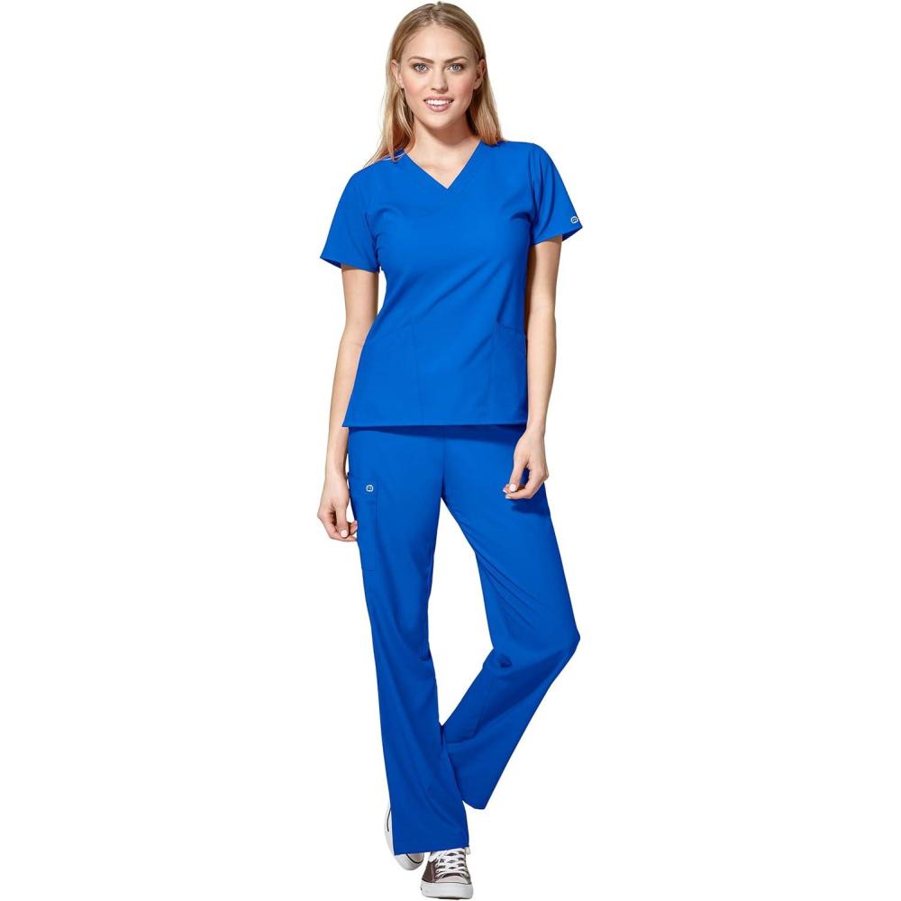 imageWonderWink W123 Womens Basic VNeck Top amp Drawstring Pant Scrub Set  Badge ReelRoyal