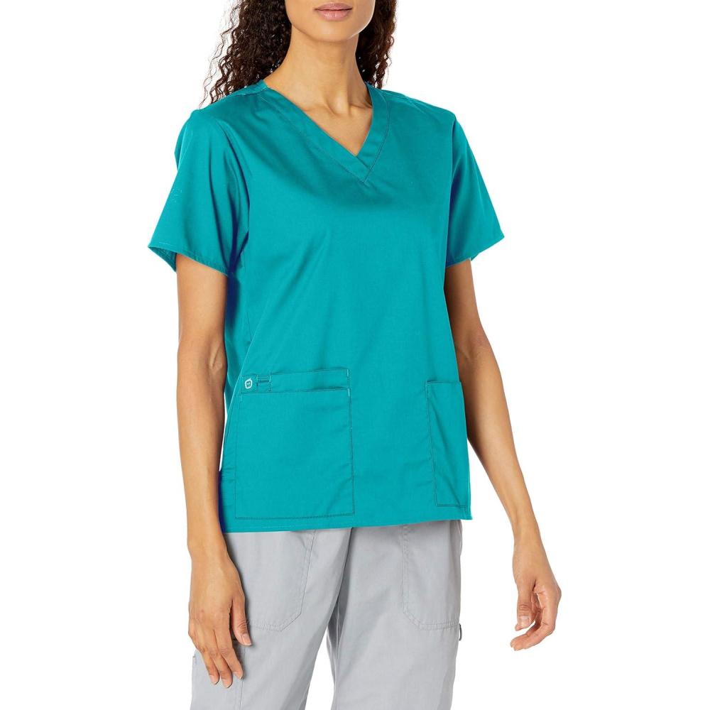 imageWonderWink WonderWORK Womens VNeck Scrub Top Teal Blue Small