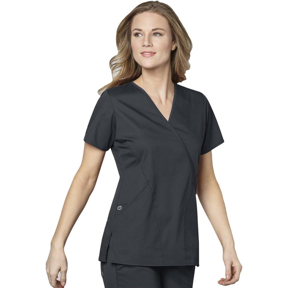 imageWonderWink womens Wonderwork Womens Mock Wrap Top Size 2x5x medical scrubs shirts Pewter 3XLarge US