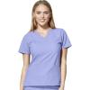 WonderWink W123 Women’s Basic V-Neck Top & Drawstring Pant Scrub Set + Badge Reel(Ceil Blue)