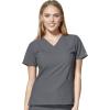 WonderWink W123 Women’s Basic V-Neck Top & Drawstring Pant Scrub Set + Badge Reel(Pewter)