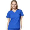 WonderWink W123 Women’s Basic V-Neck Top & Drawstring Pant Scrub Set + Badge Reel(Royal)