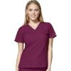 WonderWink W123 Women’s Basic V-Neck Top & Drawstring Pant Scrub Set + Badge Reel(Wine)