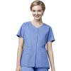 WonderWink WORK Women’s Scrub Short Sleeve Snap Front Jacekt Top and Pants + Badge Reel(Ceil Blue)