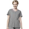 WonderWink WORK Women’s Scrub Short Sleeve Snap Front Jacekt Top and Pants + Badge Reel(Grey)