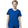 WonderWink WORK Women’s Scrub Short Sleeve Snap Front Jacekt Top and Pants + Badge Reel(Royal)