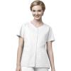 WonderWink WORK Women’s Scrub Short Sleeve Snap Front Jacekt Top and Pants + Badge Reel(White)
