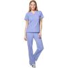 WonderWink W123 Women’s Basic V-Neck Top & Drawstring Pant Scrub Set + Badge Reel(Ceil Blue)