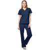 WonderWink W123 Women’s Basic V-Neck Top & Drawstring Pant Scrub Set + Badge Reel(Navy)