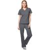 WonderWink W123 Women’s Basic V-Neck Top & Drawstring Pant Scrub Set + Badge Reel(Pewter)