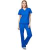 WonderWink W123 Women’s Basic V-Neck Top & Drawstring Pant Scrub Set + Badge Reel(Royal)