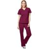 WonderWink W123 Women’s Basic V-Neck Top & Drawstring Pant Scrub Set + Badge Reel(Wine)