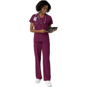 Wink NURTUR Scrubs for Women, V-Neck Scrub Top – Wine, L