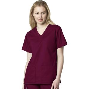 WonderWink Women’s Plus-Size Wonderwork V-Neck Scrub Top, Wine, 3X-Large