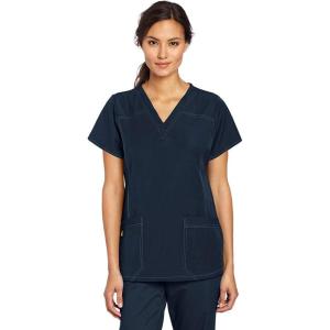 WonderWink Women’s Scrubs Four Way Stretch Sporty V-Neck Top, Navy, Medium