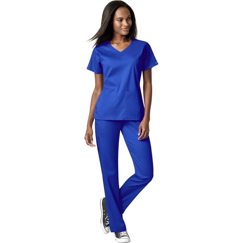 imageWonderWink PRO Womens 4 Pocket Wrap Top amp Knit Waist Cargo Pant Scrub Set Badge ReelRoyal