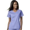 WonderWink PRO Women’s 4 Pocket Wrap Top & Knit Waist Cargo Pant Scrub Set + Badge Reel(Ceil Blue)