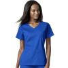 WonderWink PRO Women’s 4 Pocket Wrap Top & Knit Waist Cargo Pant Scrub Set + Badge Reel(Royal)