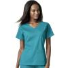 WonderWink PRO Women’s 4 Pocket Wrap Top & Knit Waist Cargo Pant Scrub Set + Badge Reel(Teal)