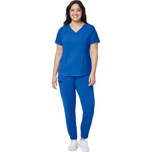 WonderWink RENEW Women’s V-Neck Top & Women’s Jogger Pant Scrub Set + Badge Reel(Royal)