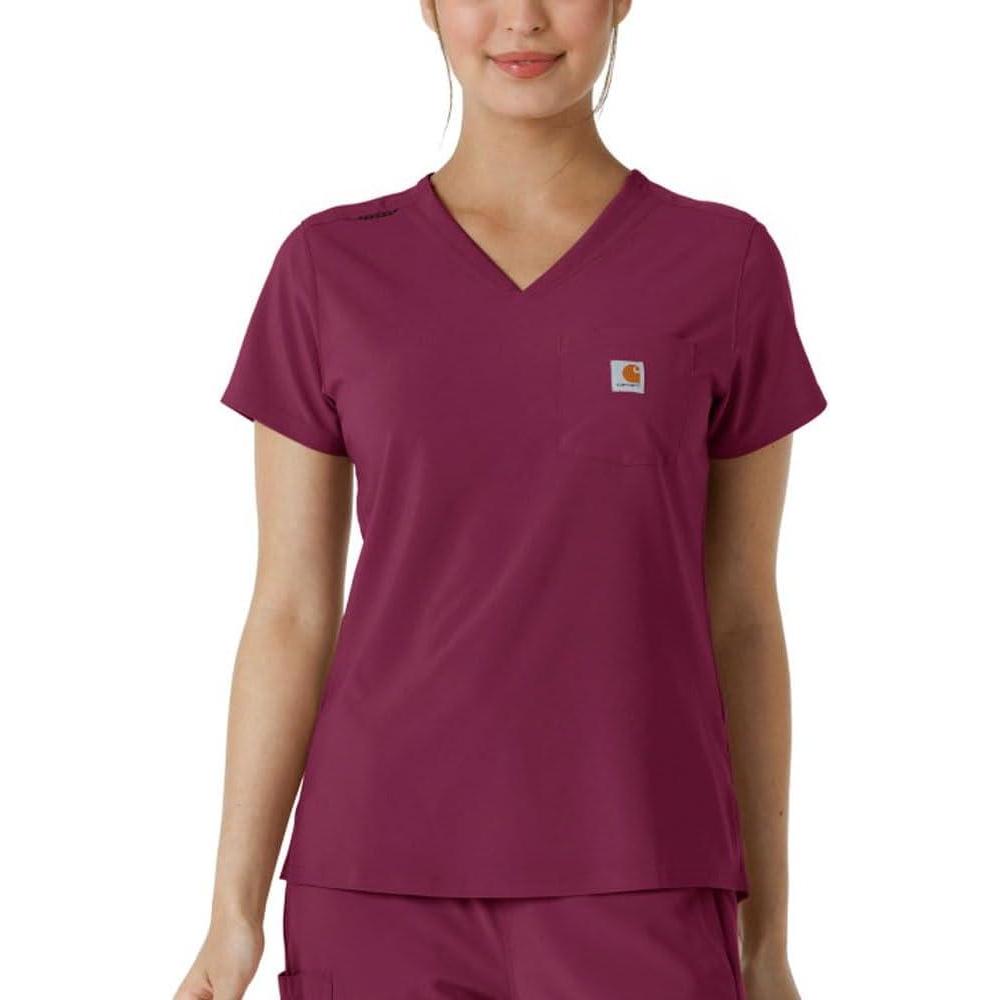 imageCarhartt Scrubs C13410 Womens CrossFlex Modern Fit Tuckin Top 2X Wine