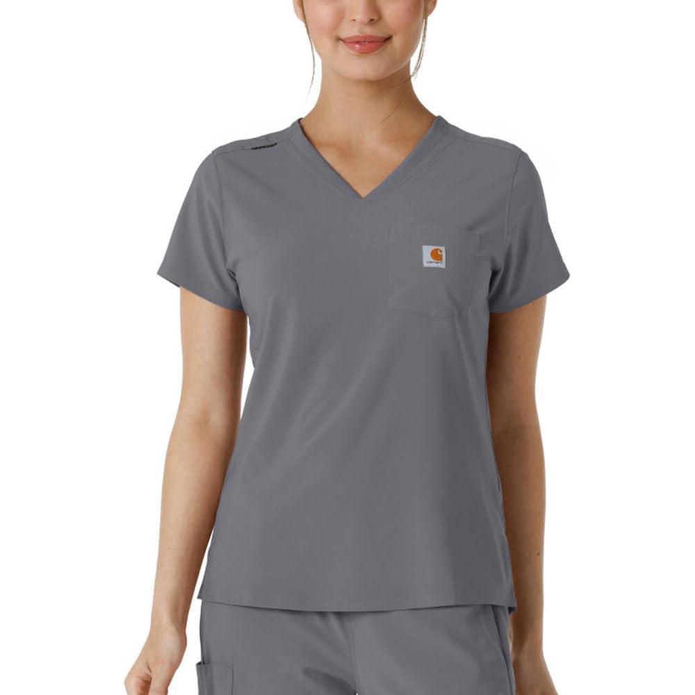 imageCarhartt Scrubs C13410 Womens CrossFlex Modern Fit Tuckin Top XLarge Pewter