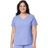 WonderWink RENEW Women’s V-Neck Top & Women’s High Waist Power Pant Scrub Set + Badge Reel(Ceil Blue)
