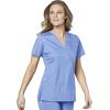 WonderWink WORK Women’s Scrubs Mock Wrap V-Neck Top & Flare Leg Drawstring Pant Scrub Set [XXS – 5XL](Ceil Blue)