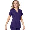 WonderWink WORK Women’s Scrubs Mock Wrap V-Neck Top & Flare Leg Drawstring Pant Scrub Set [XXS – 5XL](Grape)