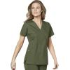 WonderWink WORK Women’s Scrubs Mock Wrap V-Neck Top & Flare Leg Drawstring Pant Scrub Set [XXS – 5XL](Olive)