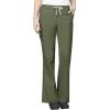 WonderWink WORK Women’s Scrubs Mock Wrap V-Neck Top & Flare Leg Drawstring Pant Scrub Set [XXS – 5XL](Olive)