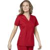 WonderWink WORK Women’s Scrubs Mock Wrap V-Neck Top & Flare Leg Drawstring Pant Scrub Set [XXS – 5XL](Red)