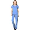 WonderWink WORK Women’s Scrubs Mock Wrap V-Neck Top & Flare Leg Drawstring Pant Scrub Set [XXS – 5XL](Ceil Blue)