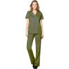 WonderWink WORK Women’s Scrubs Mock Wrap V-Neck Top & Flare Leg Drawstring Pant Scrub Set [XXS – 5XL](Olive)