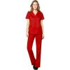 WonderWink WORK Women’s Scrubs Mock Wrap V-Neck Top & Flare Leg Drawstring Pant Scrub Set [XXS – 5XL](Red)