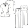 WonderWink W123 Women’s Stylized V-neck Top & Flat Front Double Cargo Pant Scrub Set + Badge Reel