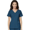 WonderWink W123 Women’s Stylized V-neck Top & Flat Front Double Cargo Pant Scrub Set + Badge Reel