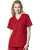 WonderWink WORK Women’s Scrubs V-Neck Chest Pocket Top & Pull On Cargo Pant Set + Badge Reel(Red)
