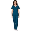 WonderWink W123 Women’s Stylized V-neck Top & Flat Front Double Cargo Pant Scrub Set + Badge Reel