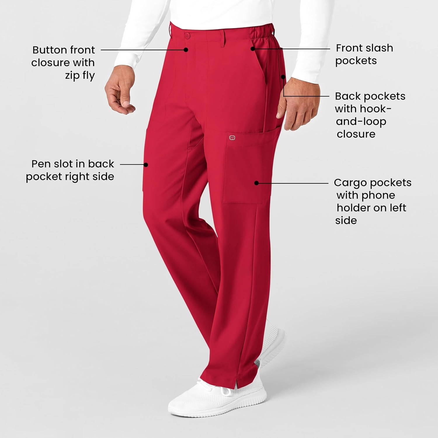image:imageWink W123 Mens Flat Front Cargo Scrub PantRed