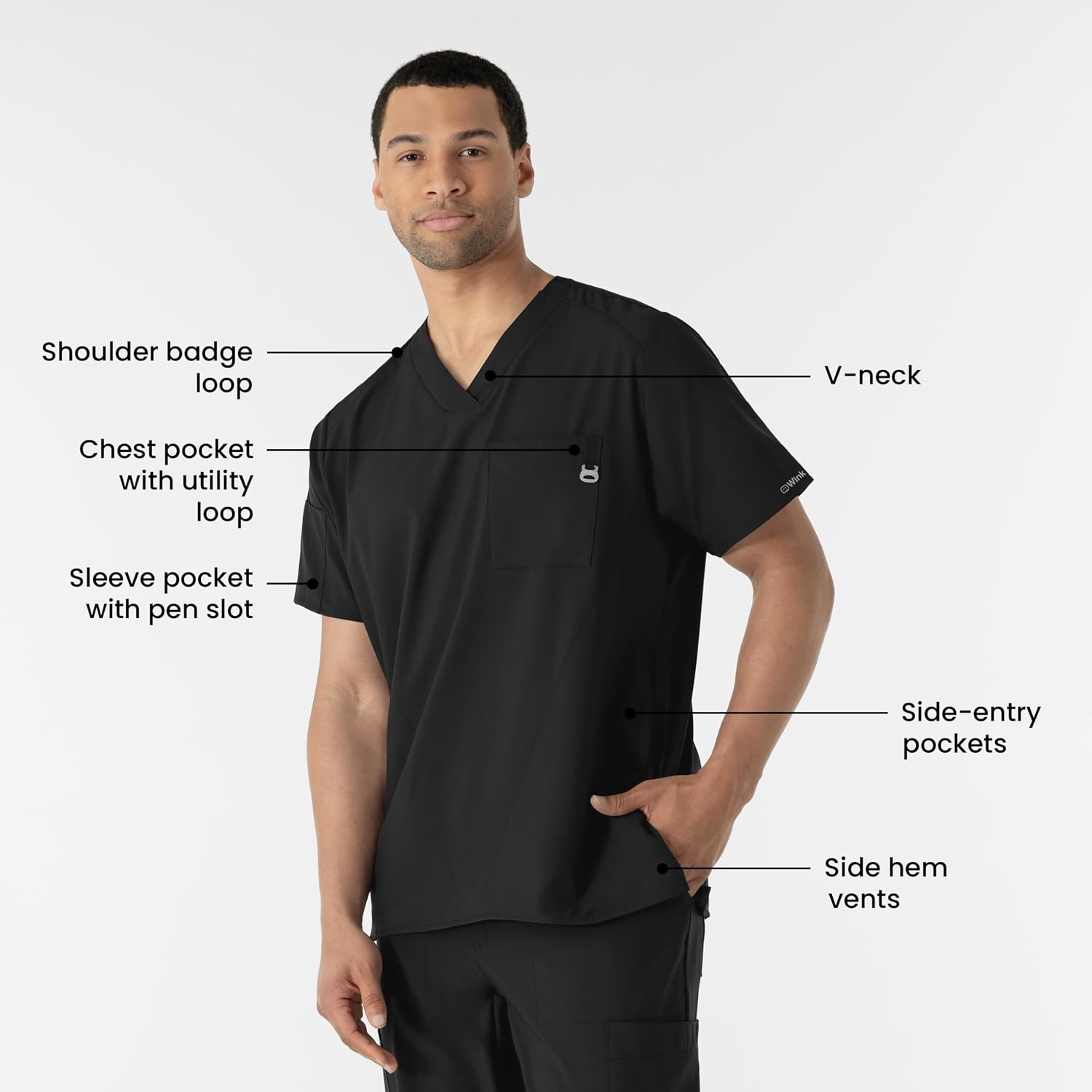 image:imageWINK W123 Mens VNeck Scrub TopBlack