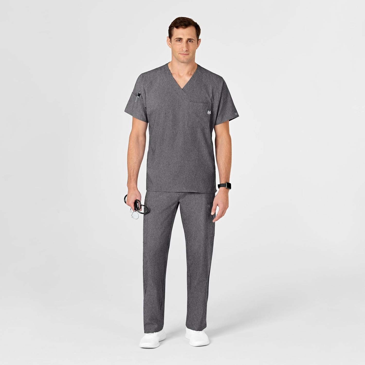 image:imageWINK W123 Mens VNeck Scrub TopCharcoal Heather