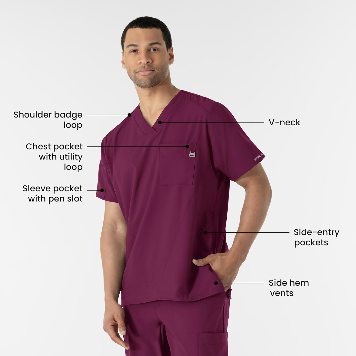 image:imageWINK W123 Mens VNeck Scrub TopWine